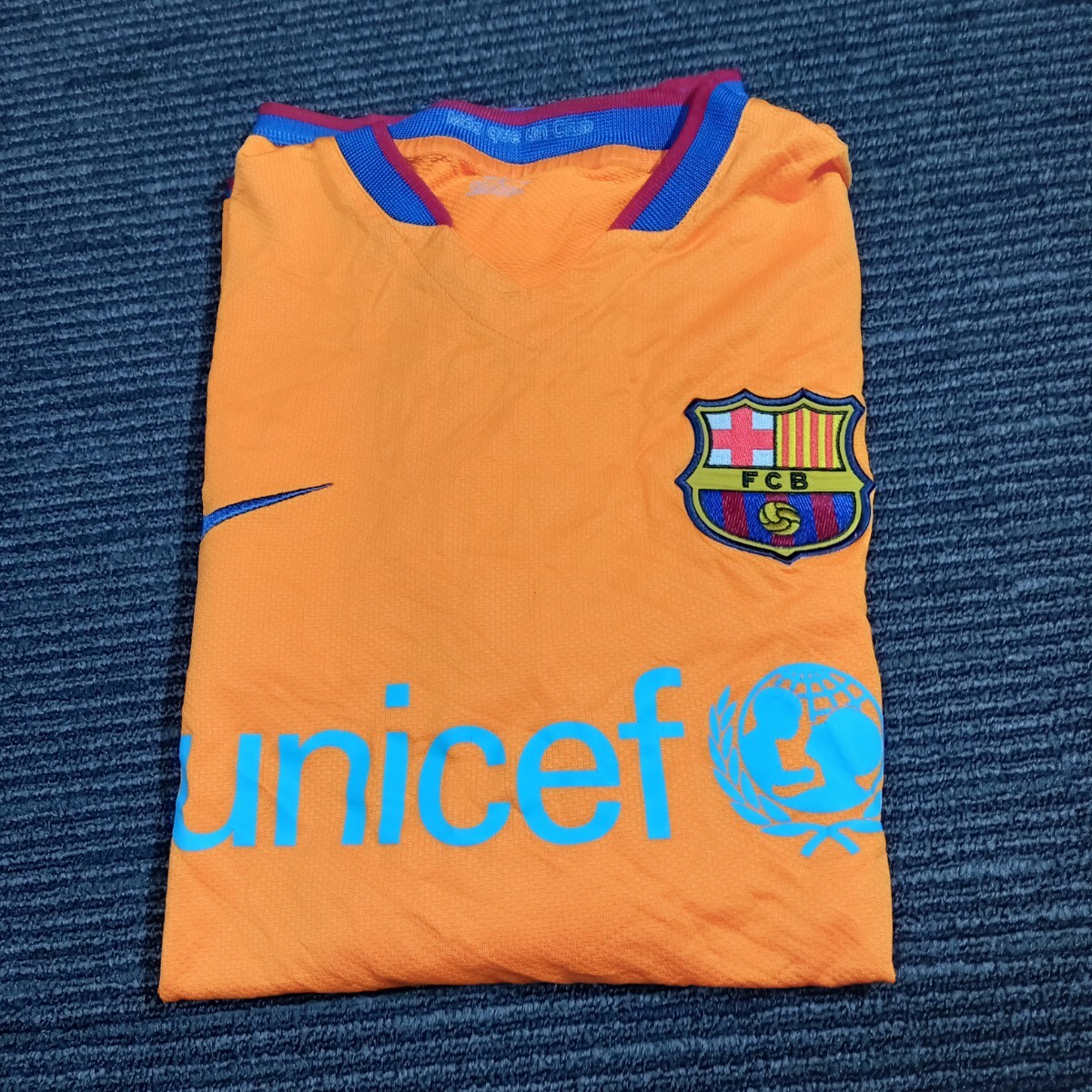 ■■当時物 ビンテージ 希少■■バルセロナ ユニホーム ナイキ ユニセフ ブルーロゴ 長袖 オレンジ NIKE レプリカ拍卖