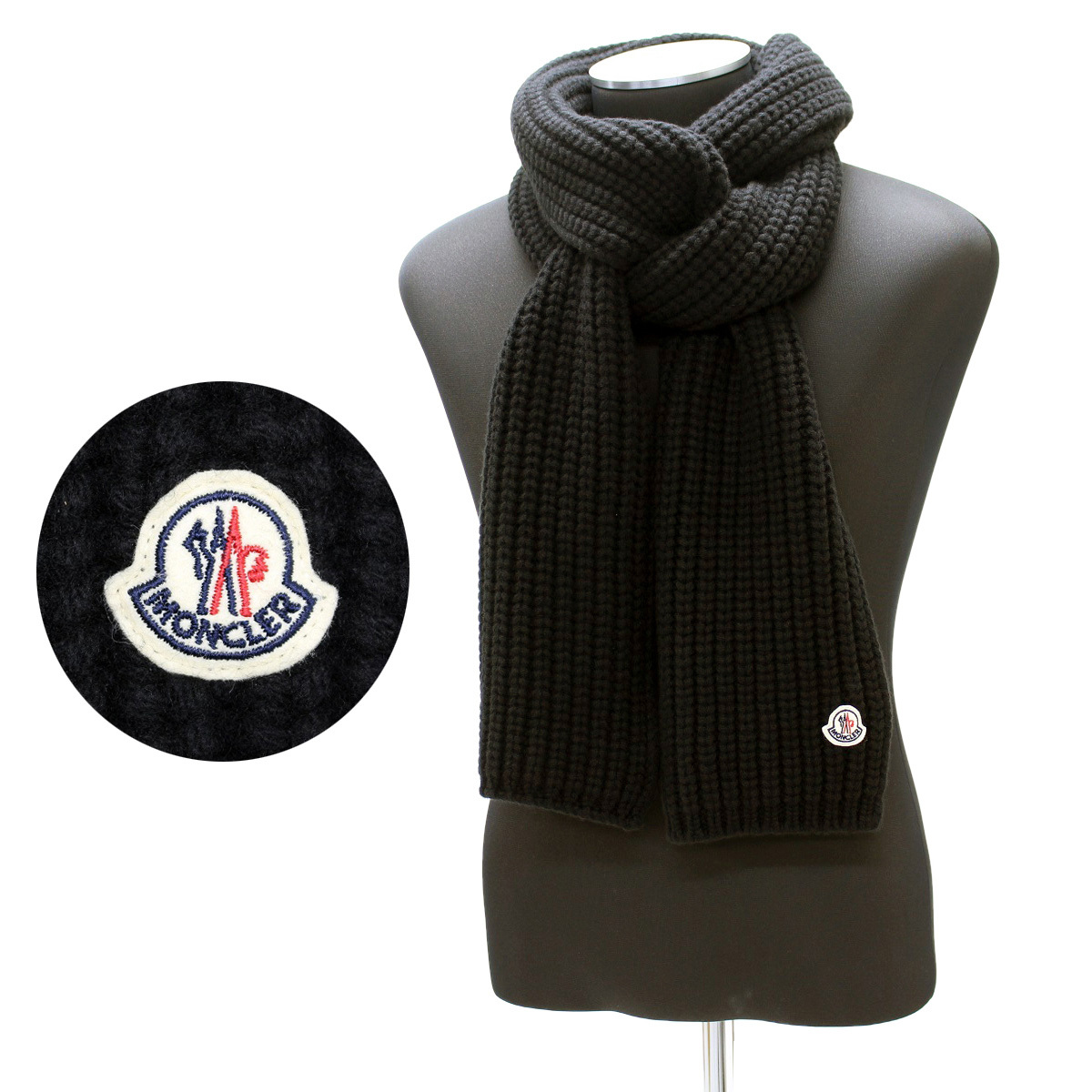 送料無料 164 MONCLER モンクレール 3C00030 M4281 ブラック マフラー ストール カシミヤ混合拍卖