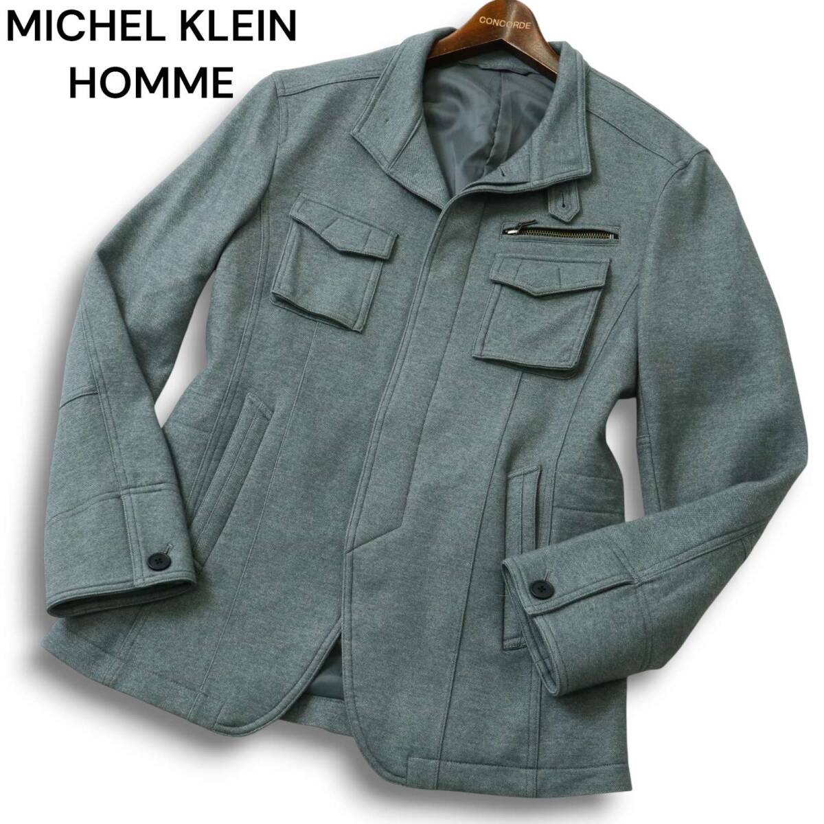 MICHEL KLEIN HOMME ミッシェルクラン オム 秋冬 ウール★ スタンドカラー ワーク ジャケット Sz.48 メンズ グレー拍卖