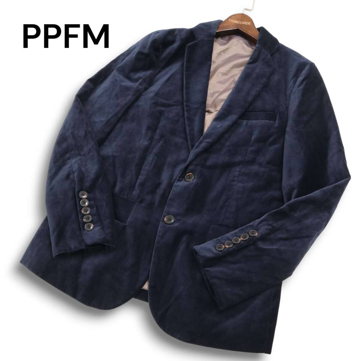 PPFM ペイトンプレイス 秋冬 ベロア★ アンコン テーラード ジャケット ブレザー Sz.M メンズ 紺 ネイビー拍卖