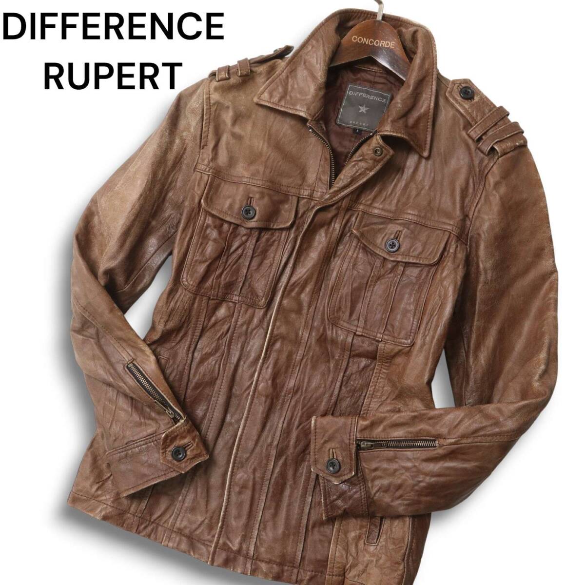 DIFFERENCE RUPERT ルパート 秋冬★ 山羊革 リアル ゴート レザー ミリタリー ジャケット ブルゾン Sz.2 メンズ拍卖