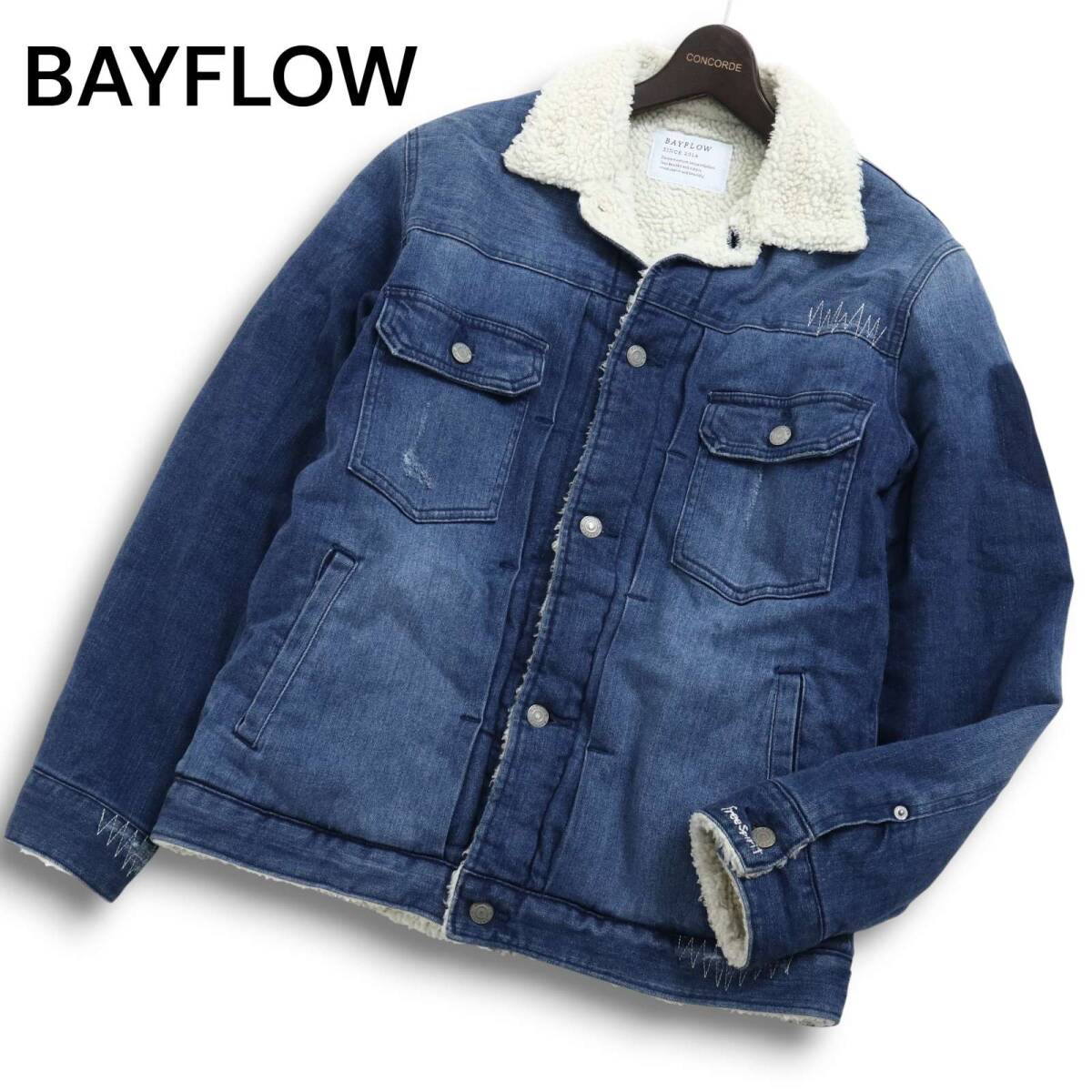 BAYFLOW ベイフロー 秋冬 USED加工★ 中綿 裏ボア ランチ デニム ジャケット Gジャン Sz.3 メンズ拍卖