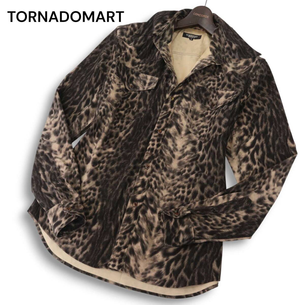 Y2K 00s★ TORNADOMART トルネードマート 秋冬 レオパード総柄★ 長袖 ウエスタン シャツ Sz.M メンズ 日本製拍卖
