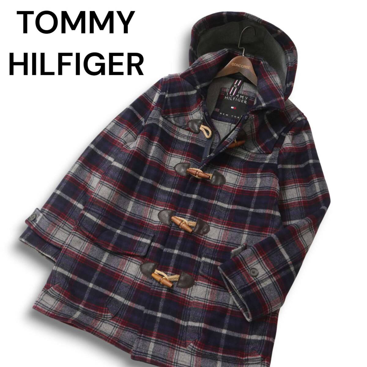 TOMMY HILFIGER トミーヒルフィガー 秋冬 ウール★ チェック ダッフル コート Sz.XL メンズ 大きいサイズ拍卖