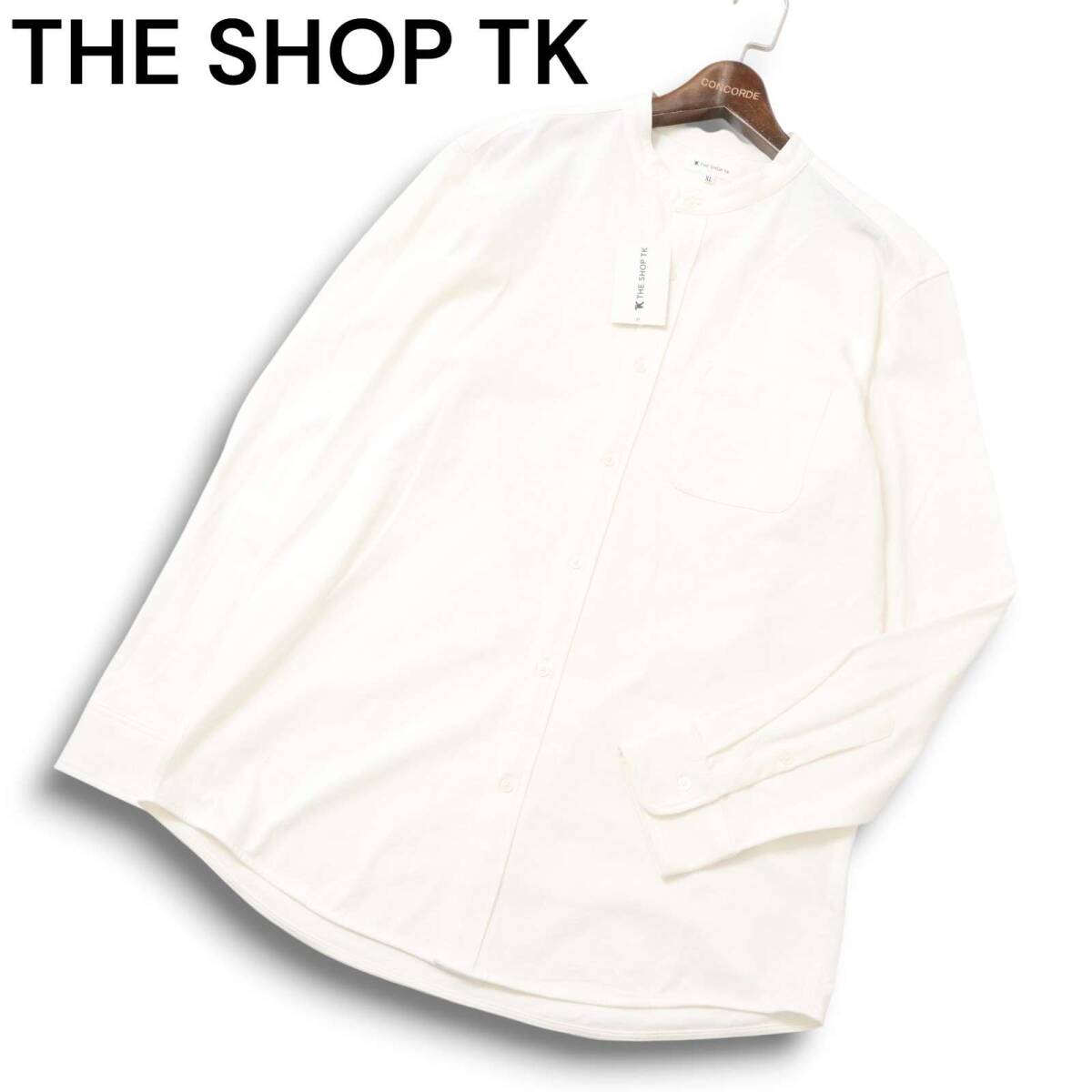 未使用★ THE SHOP TK タケオキクチ 通年★ 長袖 バンドカラー シャツ Sz.XL メンズ 大きいサイズ拍卖