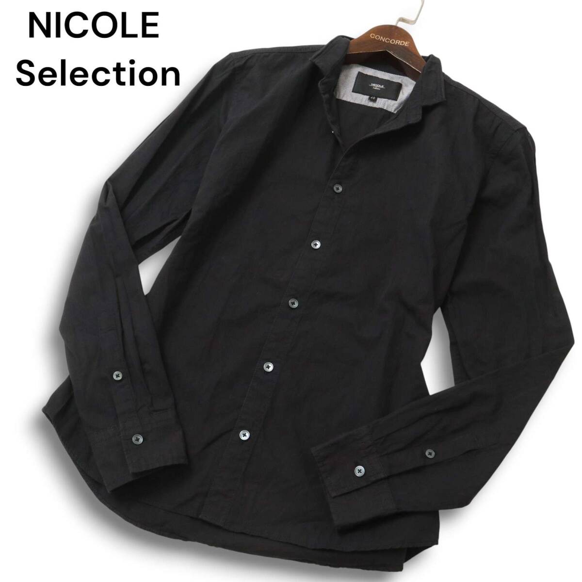 NICOLE Selection ニコル セレクション 通年 襟ワイヤー★ 長袖 スリム ストライプ シャツ Sz.46 メンズ 黒拍卖