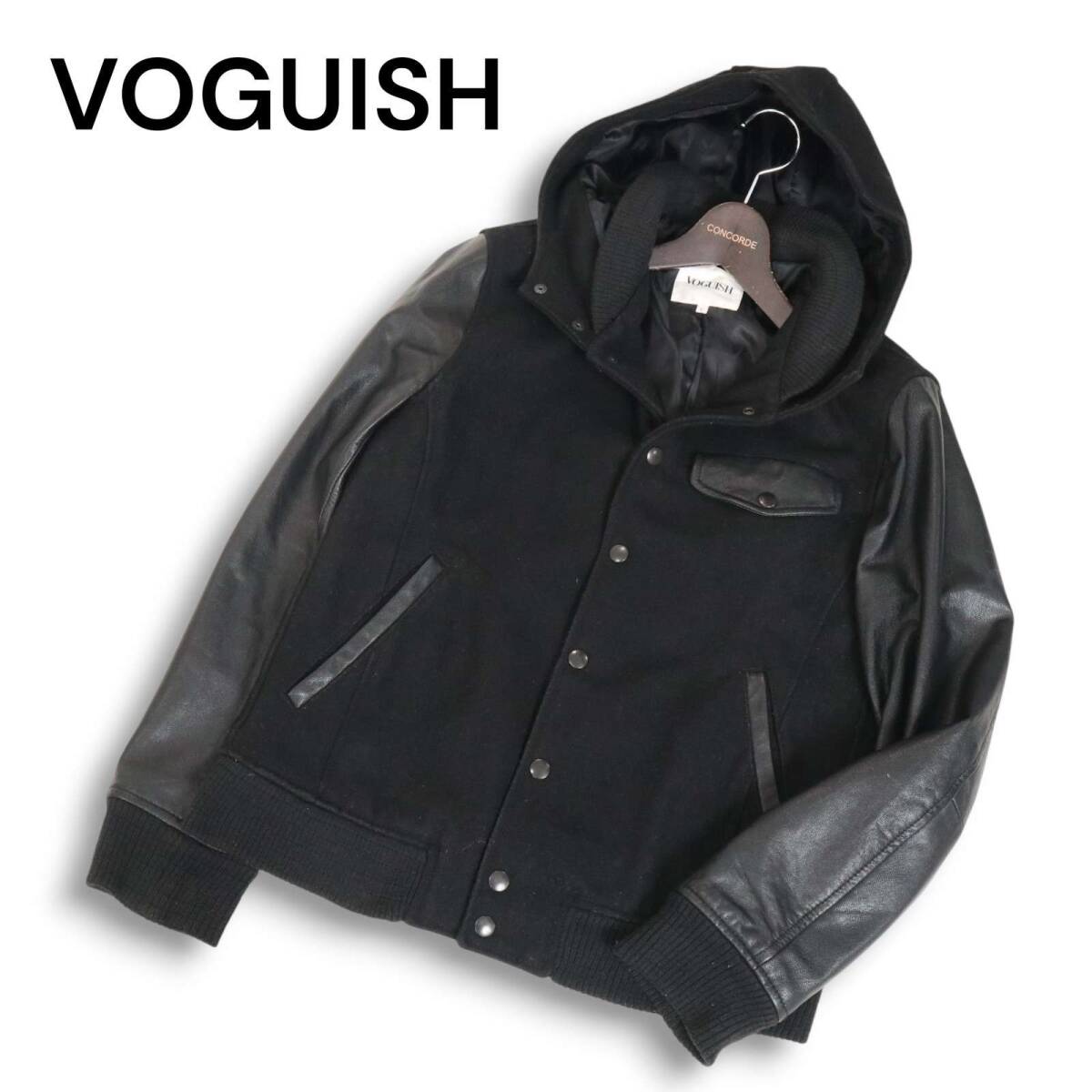 VOGUISH ヴォーギッシュ ルパート 袖革★ 山羊革 ゴート レザー × ウール スタジャン ジャケット Sz.L メンズ 黒拍卖