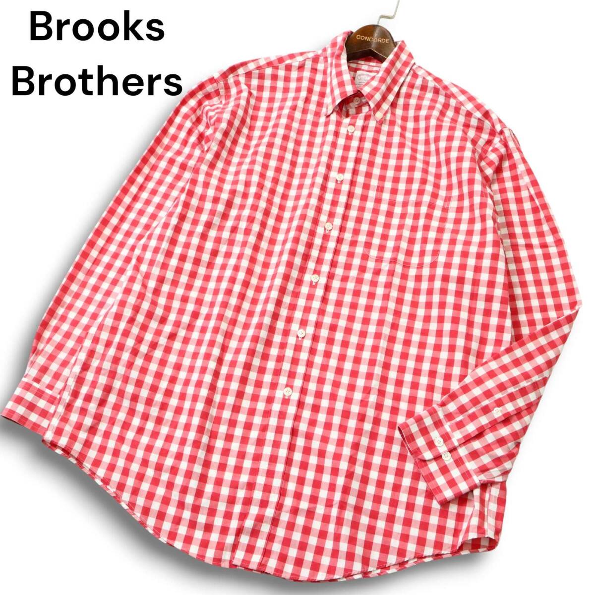 Brooks Brothers ブルックスブラザーズ スーピマ 通年 ギンガム 長袖 ボタンダウン チェック シャツ Sz.L メンズ 赤拍卖