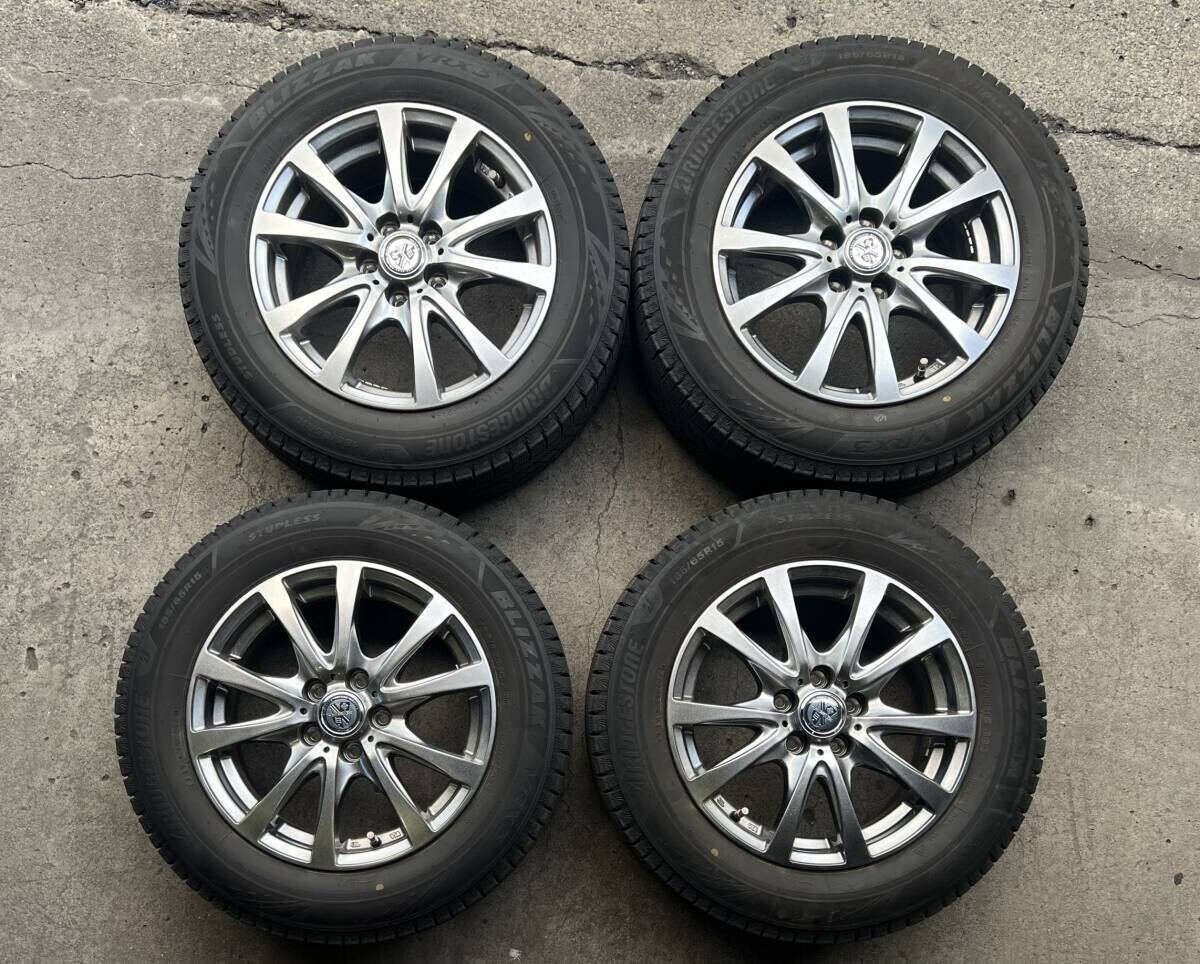 バリ山■24年製造 ブリヂストン ブリザック VRX3 185/65R15 15インチ +43 5x100 アルミホイール ヴィッツ フィット シエンタ デミオ拍卖
