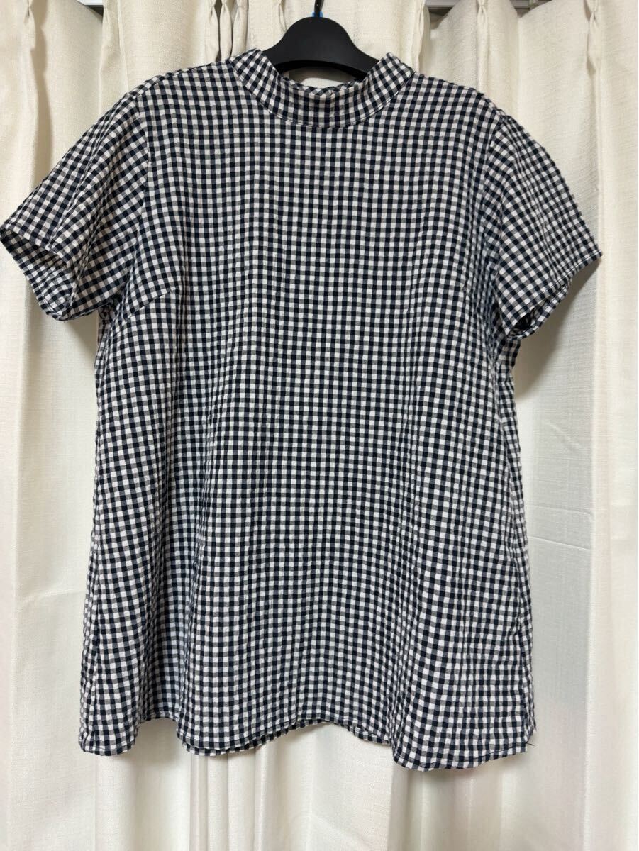 半袖 ブラウス☆ ギンガムチェック☆ 横幅ゆったり☆ 体型カバー☆Aライン☆L☆チュニックブラウス☆拍卖