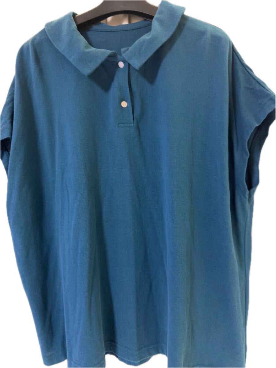 フェリシモシロップ☆トップス☆ポロシャツ☆レディース☆フレンチスリープ☆定期便☆二の腕カバー☆L〜☆ブルー系☆ゆったりデザイン拍卖