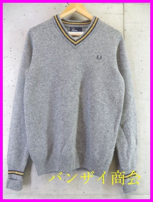 6001s17◆良品です◆FRED PERRY フレッドペリー Vネック ウールニットセーター S/カーディガン/ベスト/パンツ/ポロシャツ/ゴルフジャケット拍卖