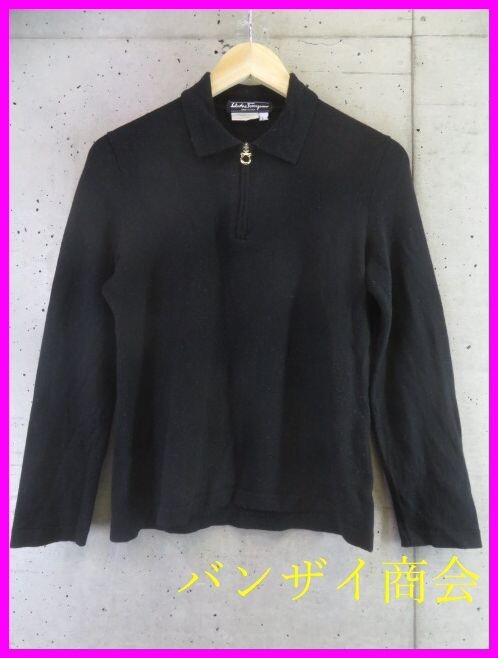 0201s13◆イタリア製◆Ferragamo サルヴァトーレフェラガモ ガンチーノジッパー 襟付きポロ ウールニットセーター L/シャツ/バッグ/財布/鞄拍卖