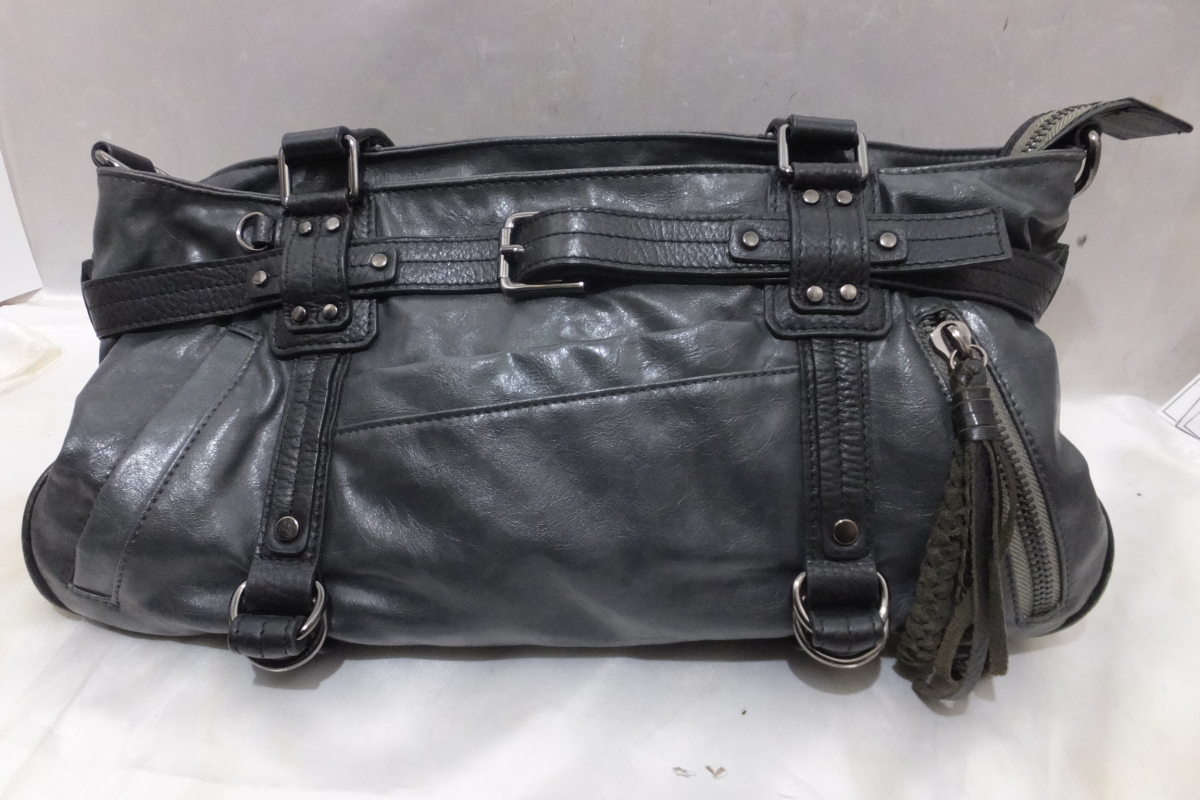 Samamtha KINGZ レザートートバッグ ショルダーベルト無し グレー系 レディース拍卖