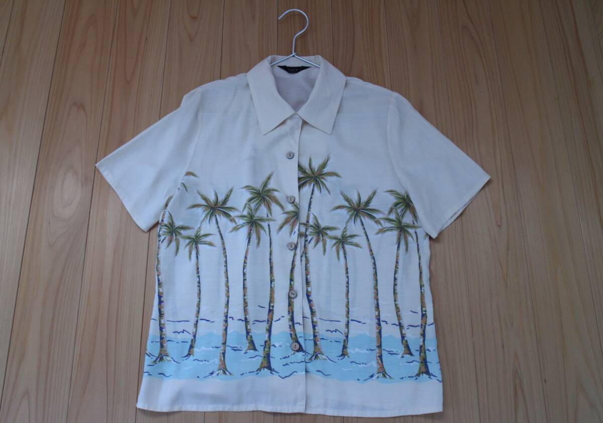 【素敵コスパ】激レア人気*PINION櫻屋商事*オールドハワイ感じるヤシの木アロハシャツハワイアンシャツL ウッドボタン ビンテージ古着昭和拍卖