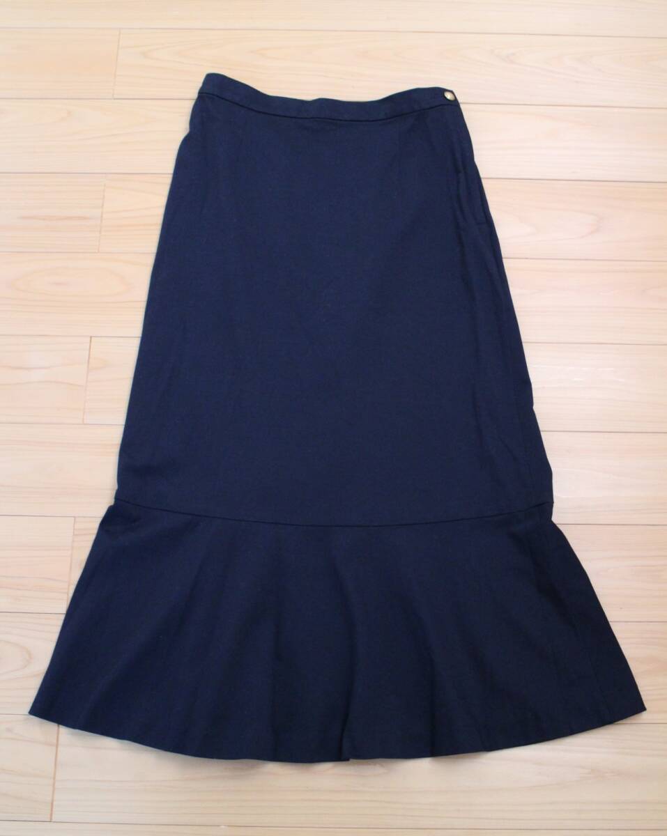 【賢くおしゃれ♪】秋色*HUMAN WOMANヒューマンウーマンarrive 5e*大人可愛いストレッチ切り替えティアードAラインスカートM紺22000円濃紺拍卖