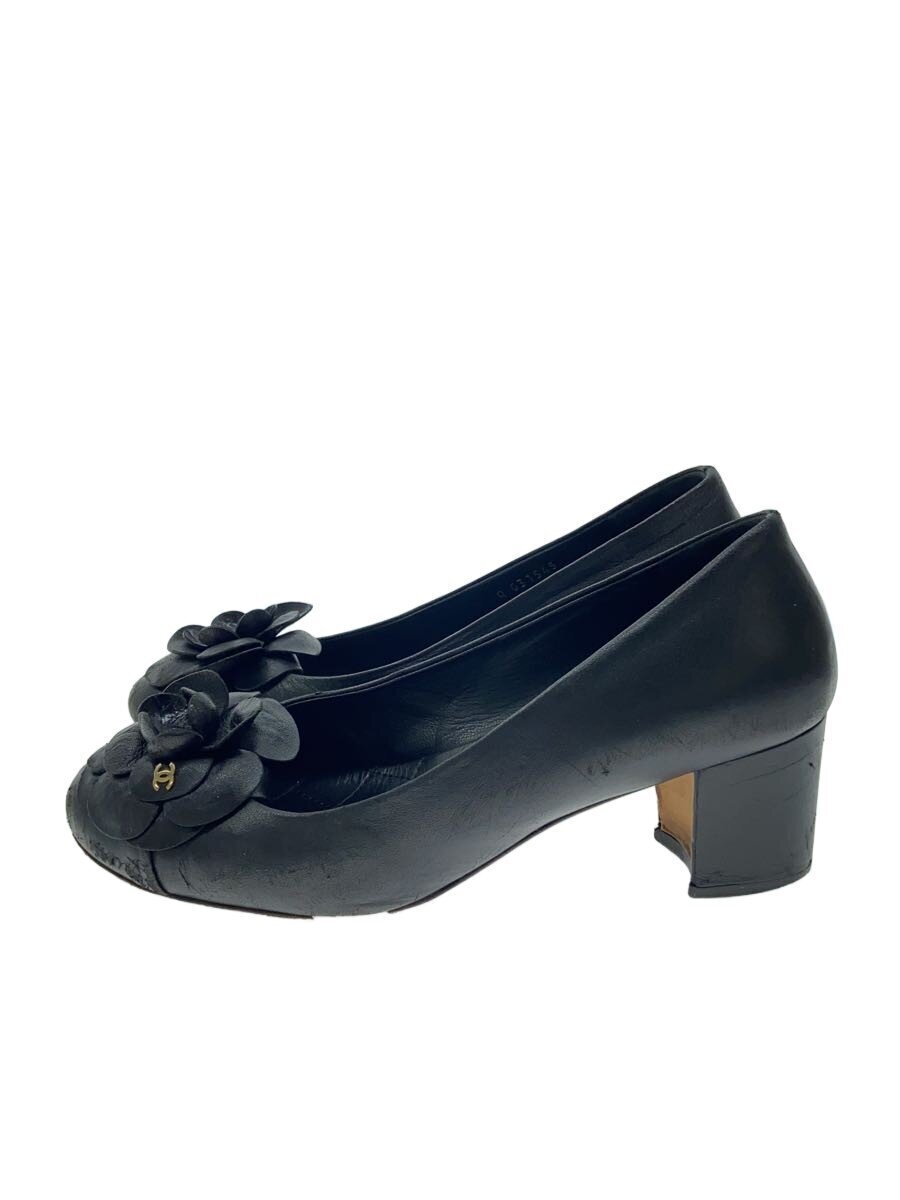 CHANEL◆カメリア/ココマーク/パンプス/37.5/BLK/レザー/G31545拍卖