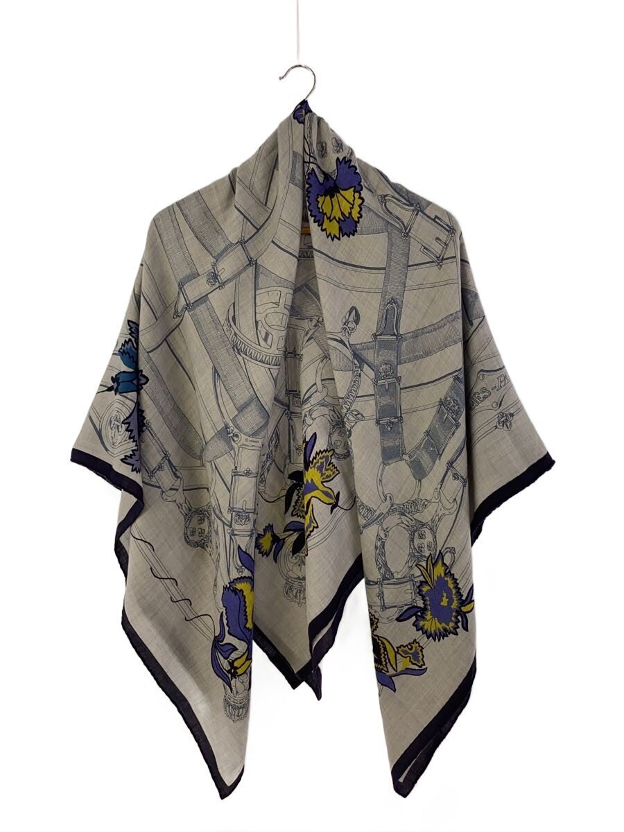 HERMES◆カレ140//カレジェアン/カヴァルカドゥール/スカーフ/カシミア/グレー/総柄/レディース//拍卖