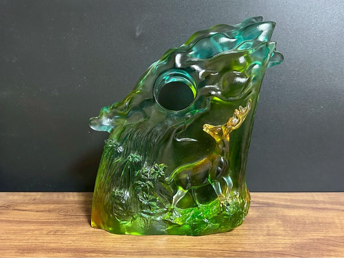 琉園 titto 高級クリスタル オブジェ置物2008年制作 鹿風景 工芸ガラス拍卖