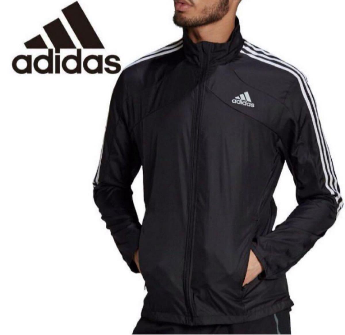 送料無料 新品 adidas マラソン 3ストライプジャケット XL BLK拍卖