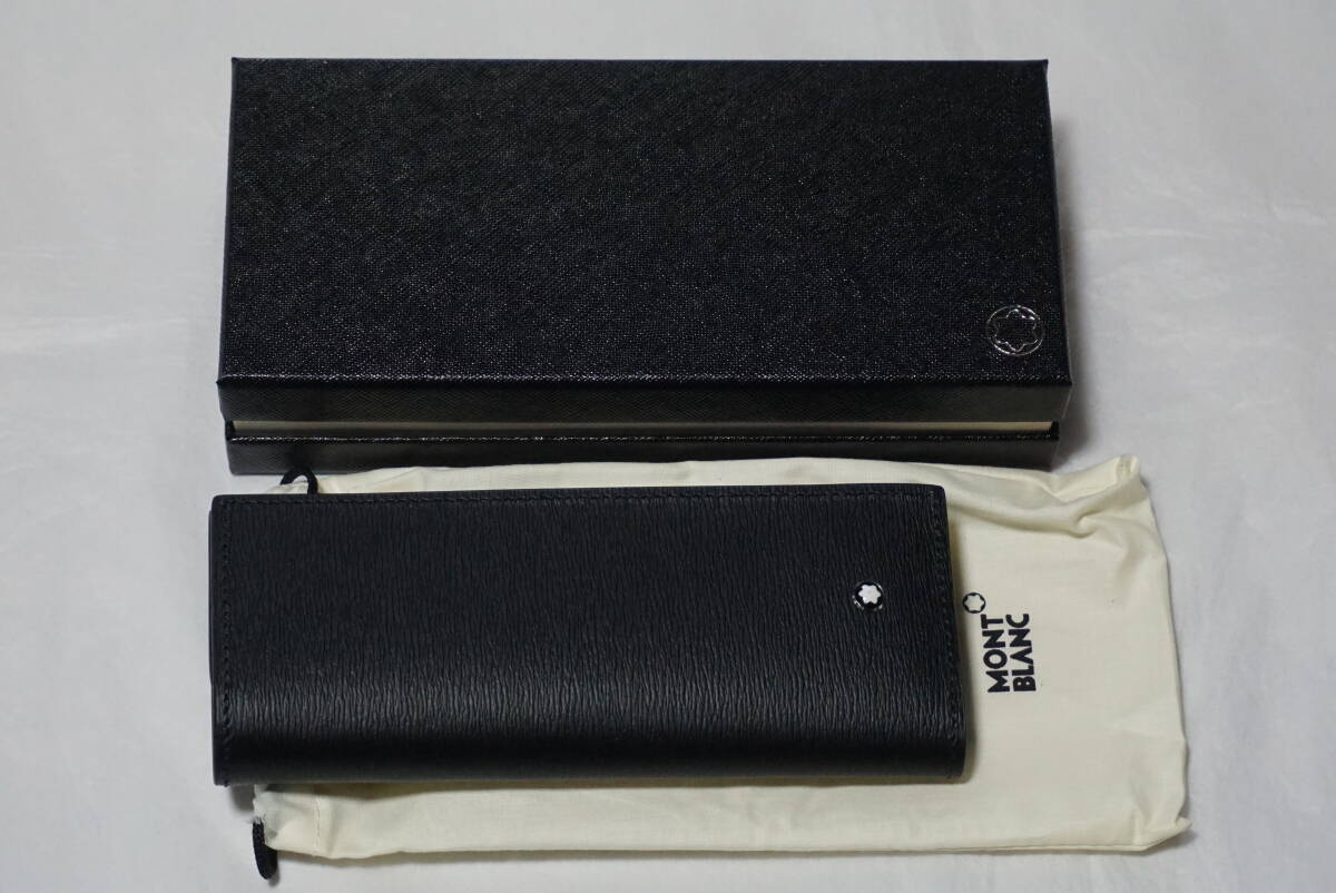 未使用”MONTBLANC.オールレザー黒のペンケース”2本差し拍卖