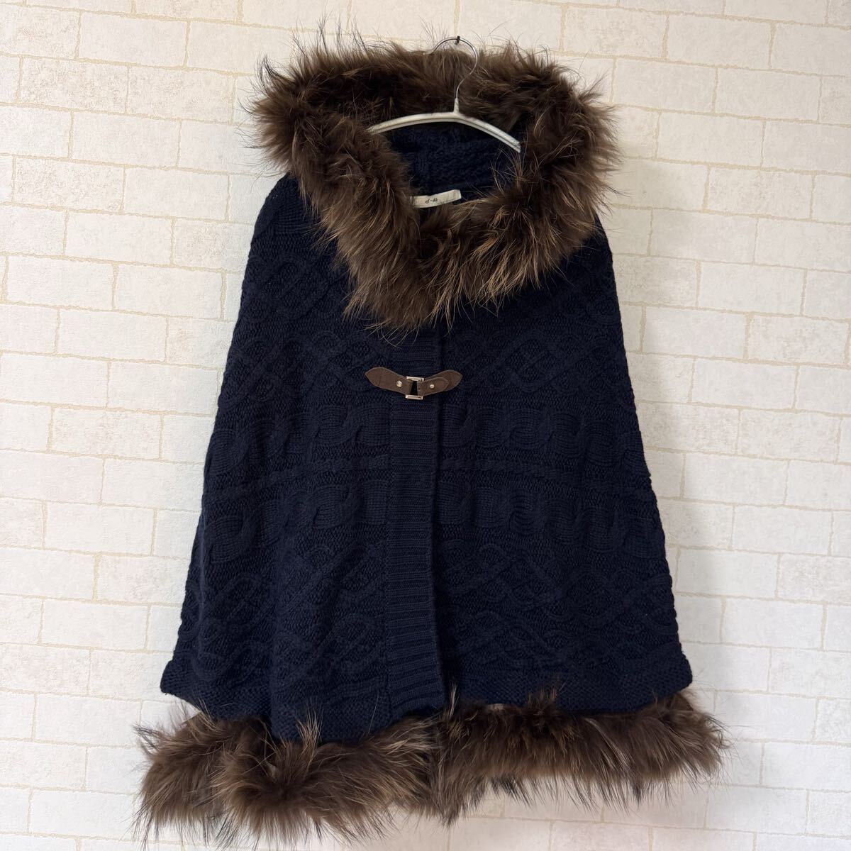 ef-de エフデ ニット ファー付き ポンチョ ネイビー 紺色 レディース アウター ラクーンファー 拍卖