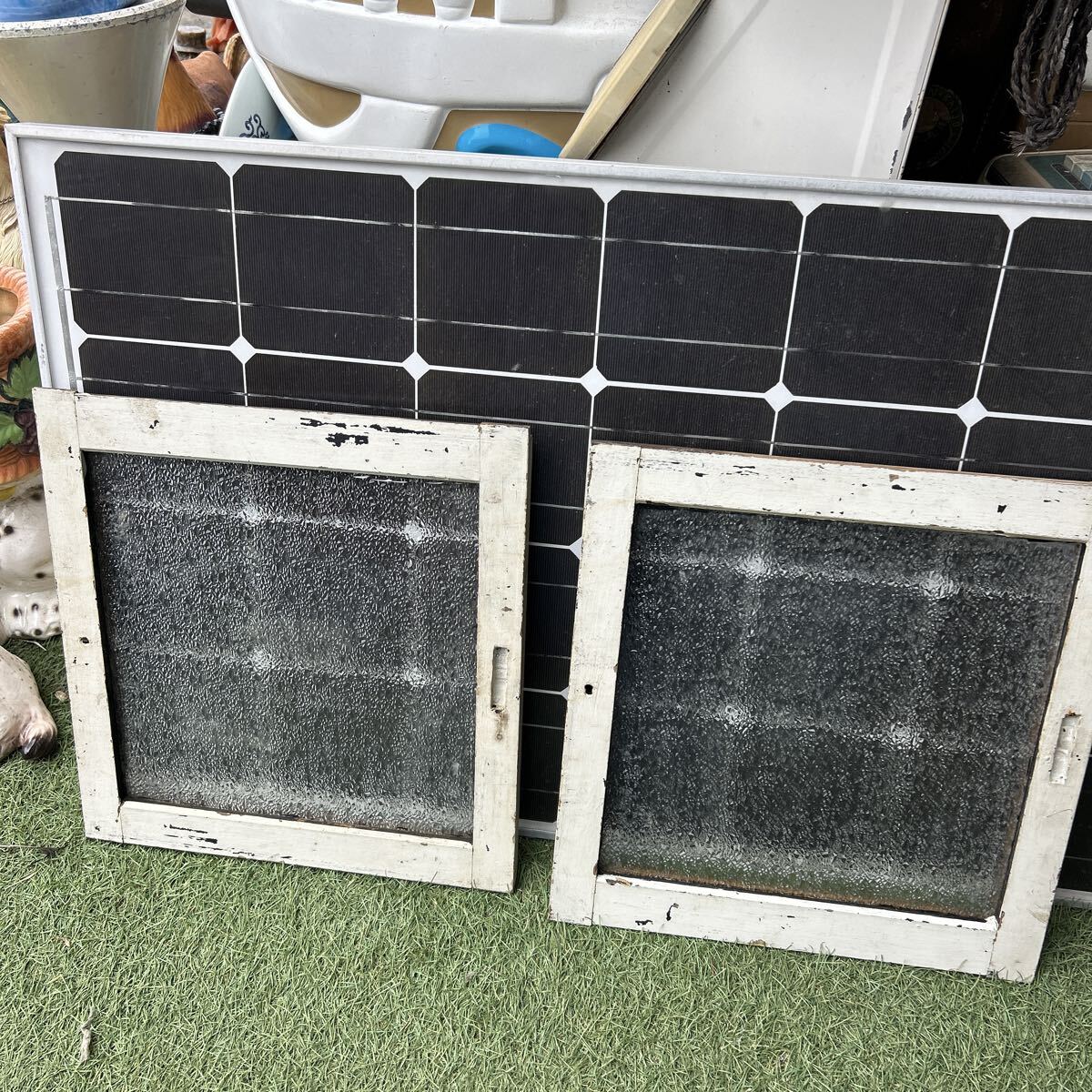 ★古民家 建具 モールガラス ビンテージ 古道具 37×37★拍卖