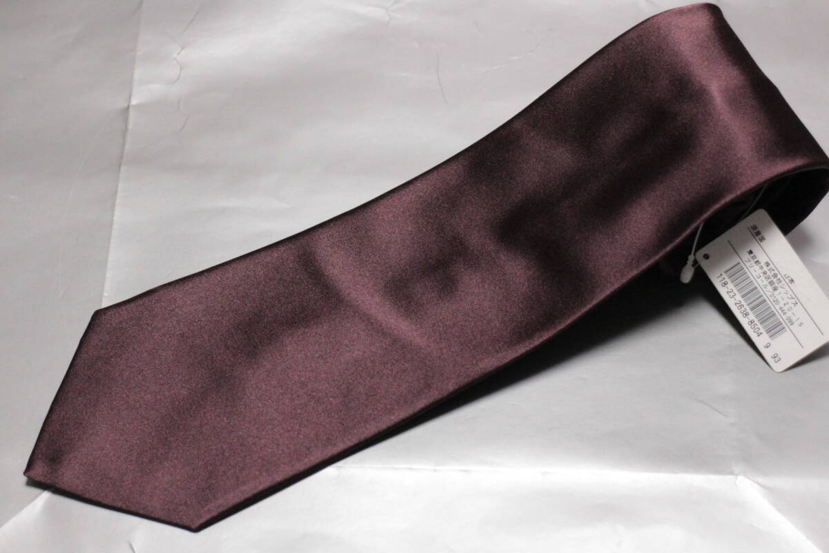 シップス*セッテリアビアンキ新品ネクタイ超艶美麗マルーンボルドーソリッド極上サテン織イタリアンシルクハンドメイド拍卖
