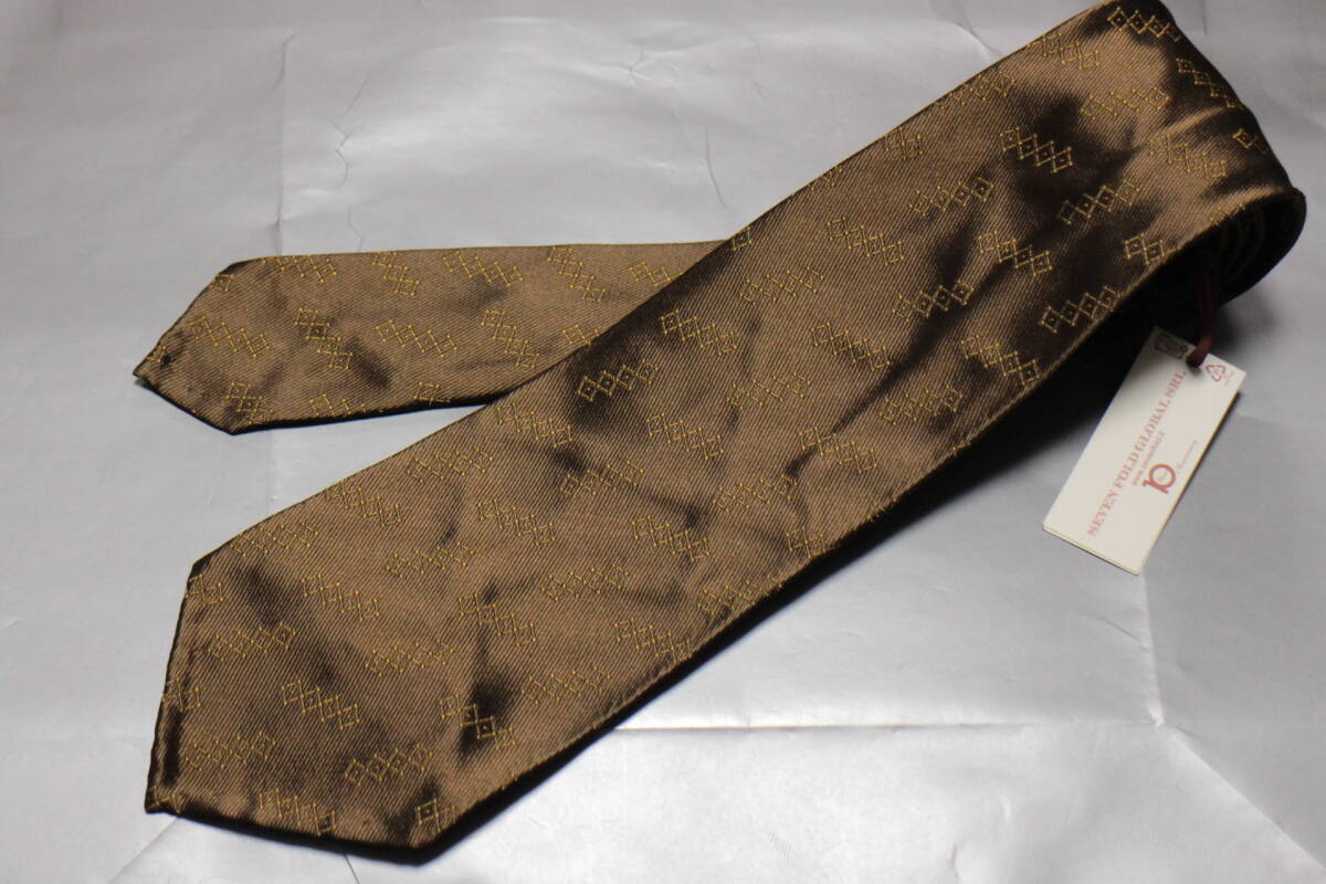アットヴァンヌッチ*バーニーズニューヨーク新品ネクタイ超華麗艶ブラウン*ゴールドジャガード刺繍小紋極上セッテェピエゲハンドメイド拍卖