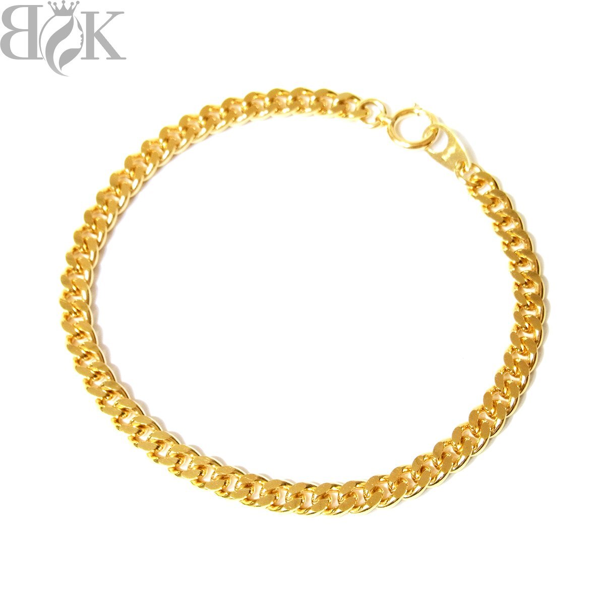 K18 喜平2面シングル ブレスレット イエローゴールド 全長約20.0cm 幅約4.4mm 厚み約1.8mm 総重量約15.2g 造幣局刻印 超音波洗浄済み 〓拍卖