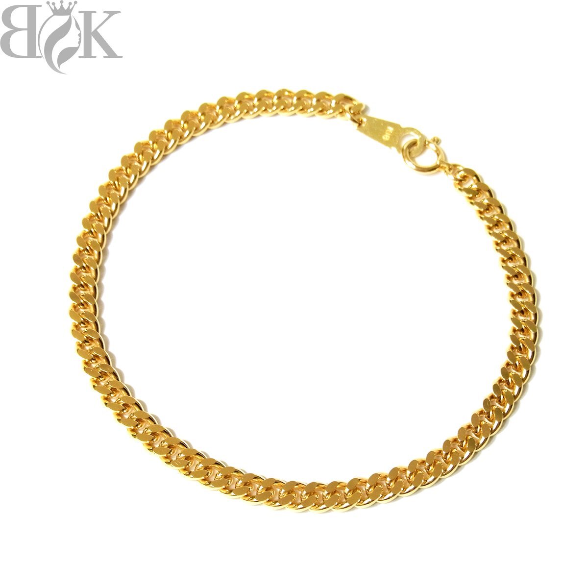 美品 K18 喜平2面シングル ブレスレット イエローゴールド 全長約18.0cm 幅約3.7mm 厚み約1.5mm 総重量約10.2g 造幣局刻印 超音波洗浄済 〓拍卖
