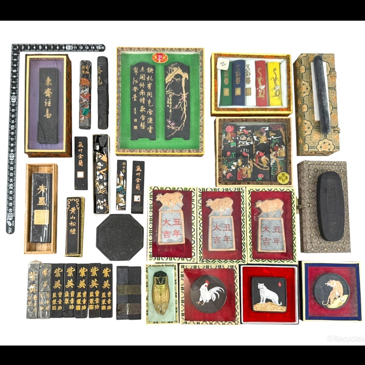 中国墨 紫英/黄山松煙/徽歙墨厂/老胡開文/曹素功/大巻 39点 古墨 唐墨 文物 書道具 書画 中国書道 20250914-38拍卖