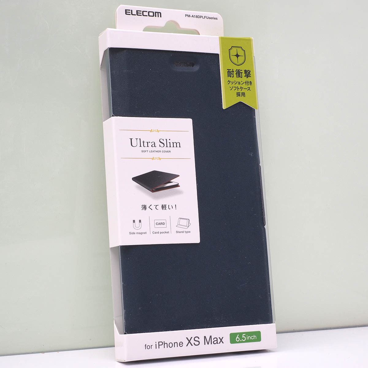 Apple iPhone XS Max 用 薄型 軽量 手帳型ケース 耐衝撃クッション付き ソフトレザーカバー 磁石付 ネイビー 未使用品 iPhoneXsMaxケース拍卖