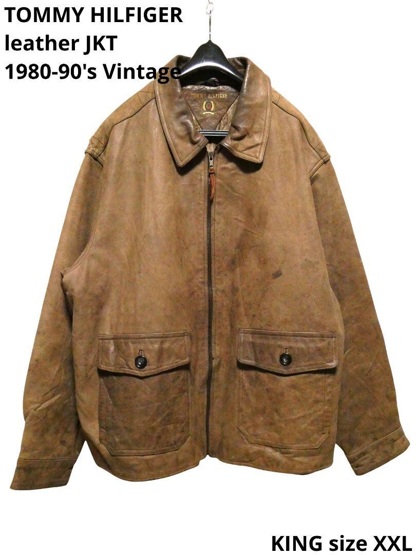 キングサイズXXL!トミーヒルフィガーヌバックレザーハーフジャケット拍卖