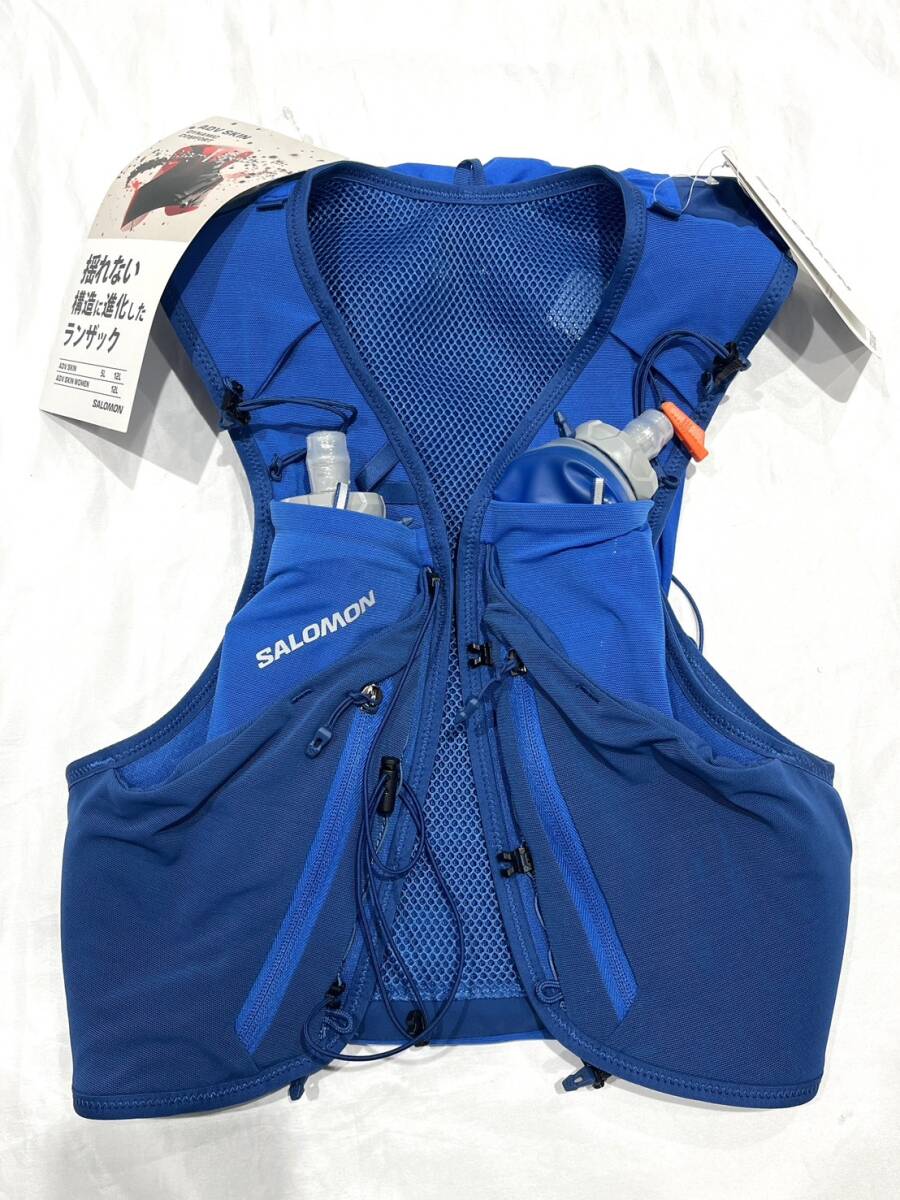 SP196【未使用品◎】サロモン ランニング バックパック ADV SKIN 12 スキン ハイドレーション ベスト ブルー フラスク付き サイズM 青 服拍卖