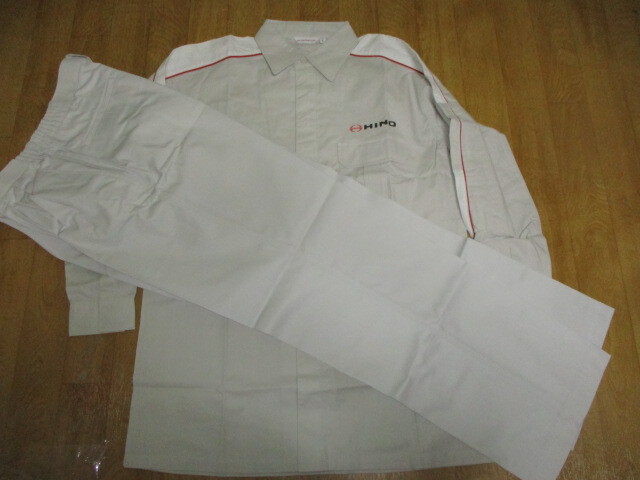 HINO日野自動車・レンジャートラック サイズL スタッフ・メカニック作業・長袖ラシャツ&パンツ 未使用 デッドストック ツナギ拍卖