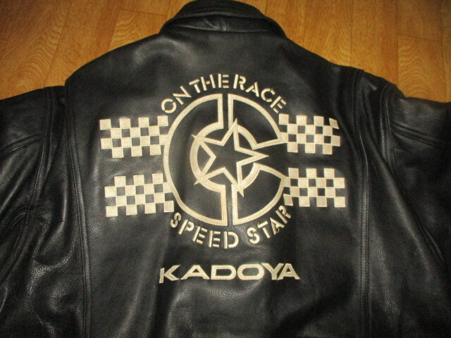 希少モデル・カドヤ ビンテージ・A-2フライトジャケット風 サイズLL デカロゴレザーパッチ付き 本革レザーライダースジャケット 美中古拍卖