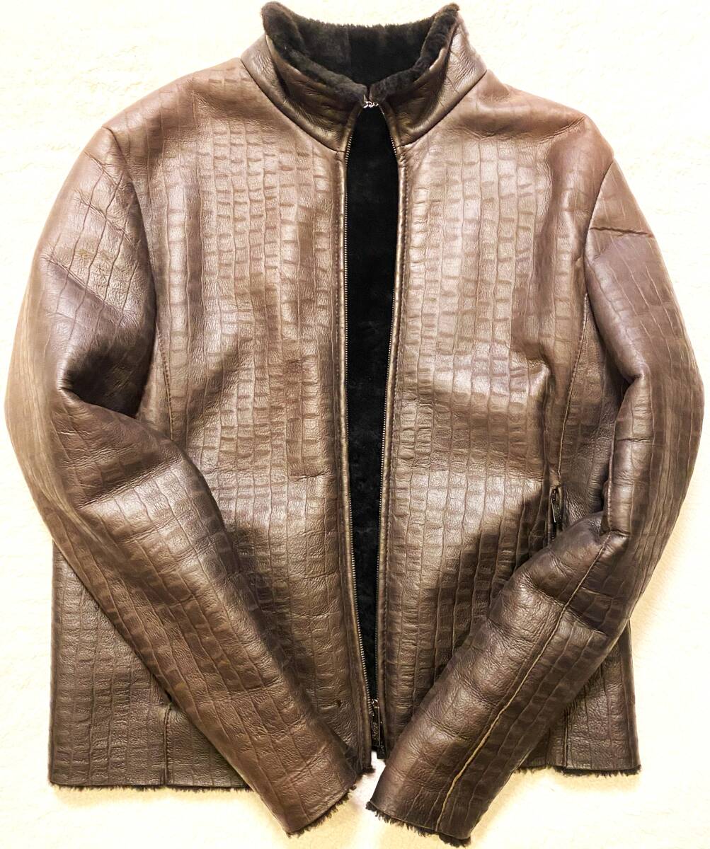 ★新品!XL大きなサイズ★120万最高級◆ARMANI◆アルマーニ ムートン ラムスキンレザージャケット ライダース ブルゾン 羊革50拍卖