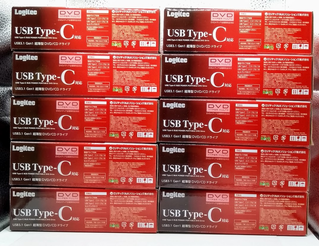 ● Logitec USB Type-C対応 ポータブル DVDドライブ LDR-PVA8UCLBK 10個セット(未使用)拍卖