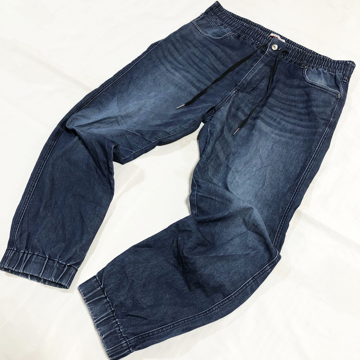 濃紺 BACK NUMBER バックナンバー CRYSTAL LINEN クリスタルリネン 麻 ストレッチ デニム ジョガーパンツ インディゴ XL W約85CM拍卖