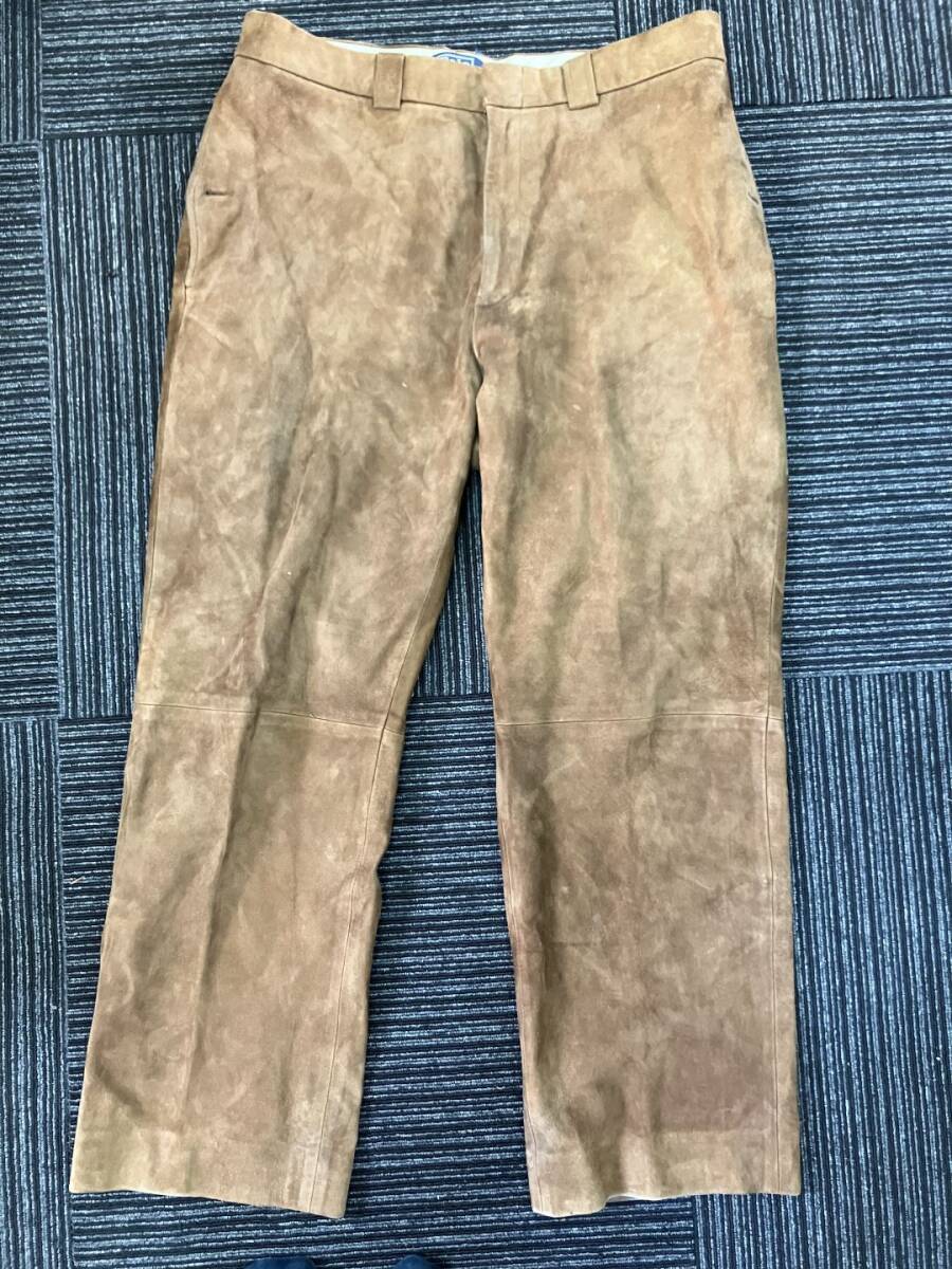 ①37◆Ralph Lauren ラルフローレン◆レザーパンツ 山羊革 スエード スウェード ブラウン ゴートスキン ボトムス 革パン Polo/ポロ 34/34拍卖