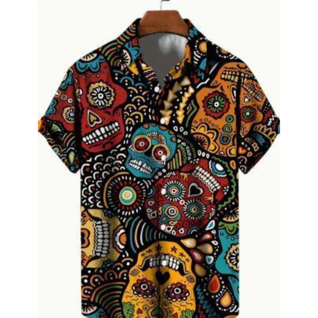 カラフルスカルデザイン アロハシャツ XL拍卖