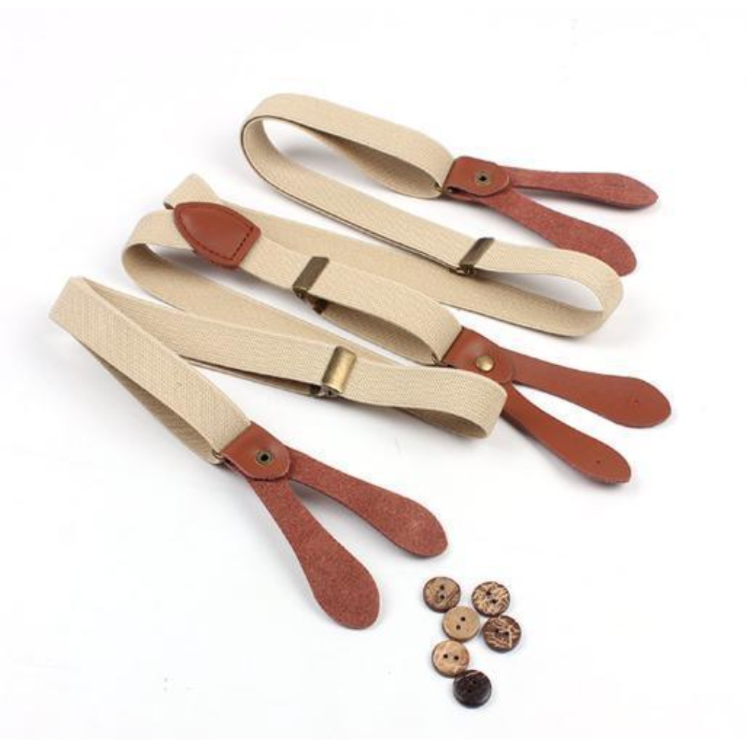 サスペンダー キャンバス ベージュ ボタン付き 拍卖