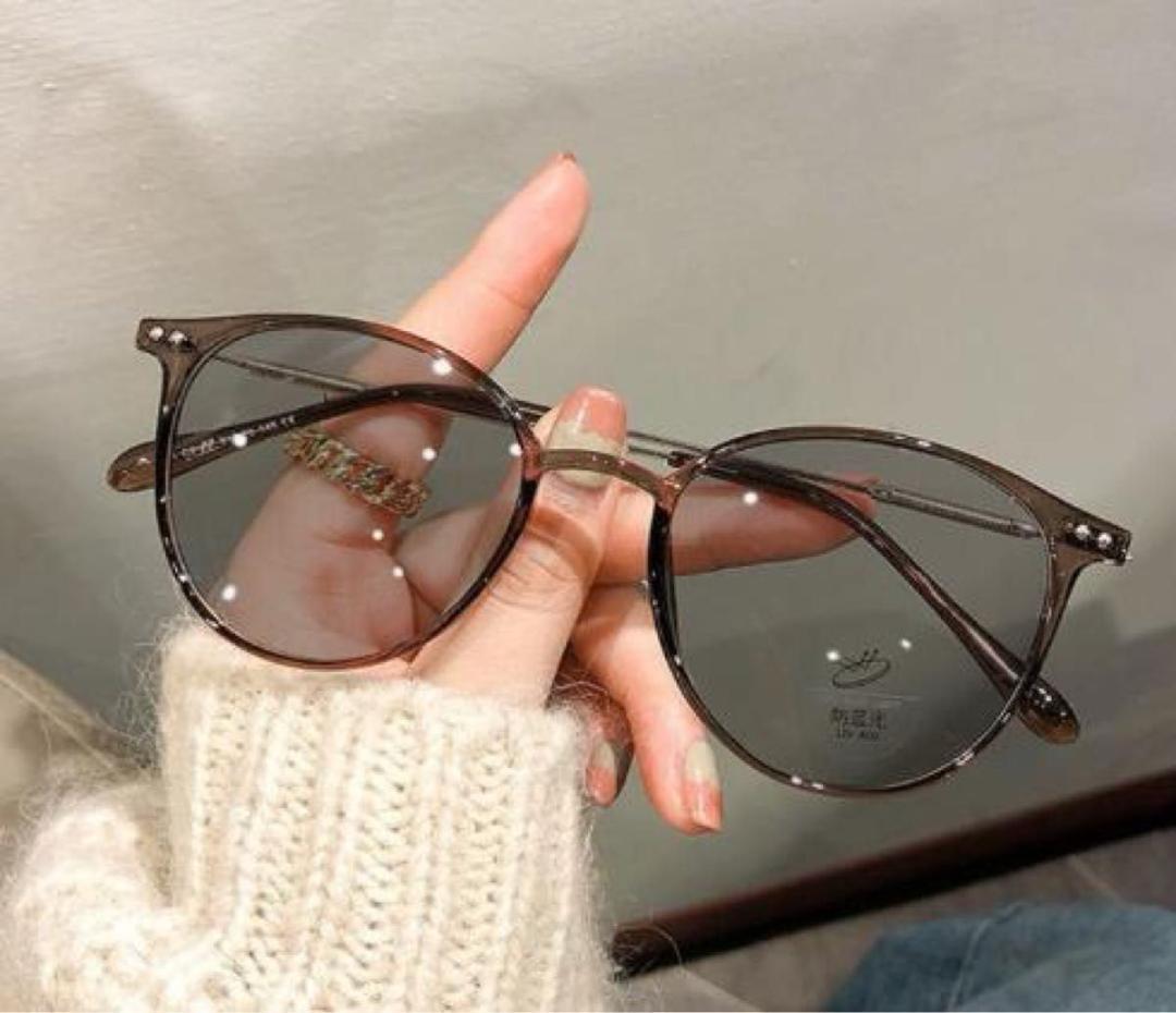 サングラス モカブラウン 調光 偏光レンズ 伊達メガネ ボストン UVカット拍卖