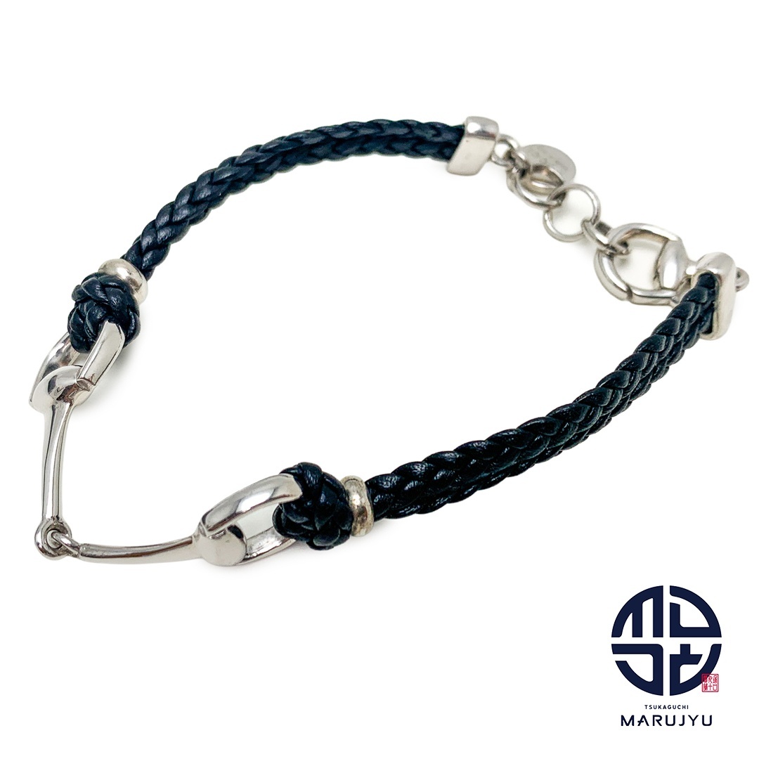 GUCCI グッチ Ag925 SILVER シルバー 黒紐 ブラック ホースビット ブレスレット ジュエリー アクセサリー ブランド拍卖