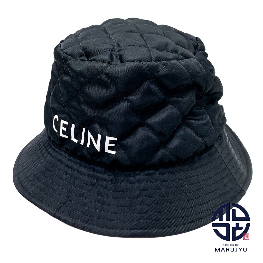CELINE セリーヌ 黒 ブラック ナイロンツイル キルティング ロゴ バケットハット 2AUB0930C Mサイズ ブランド ファッション 小物 帽子拍卖