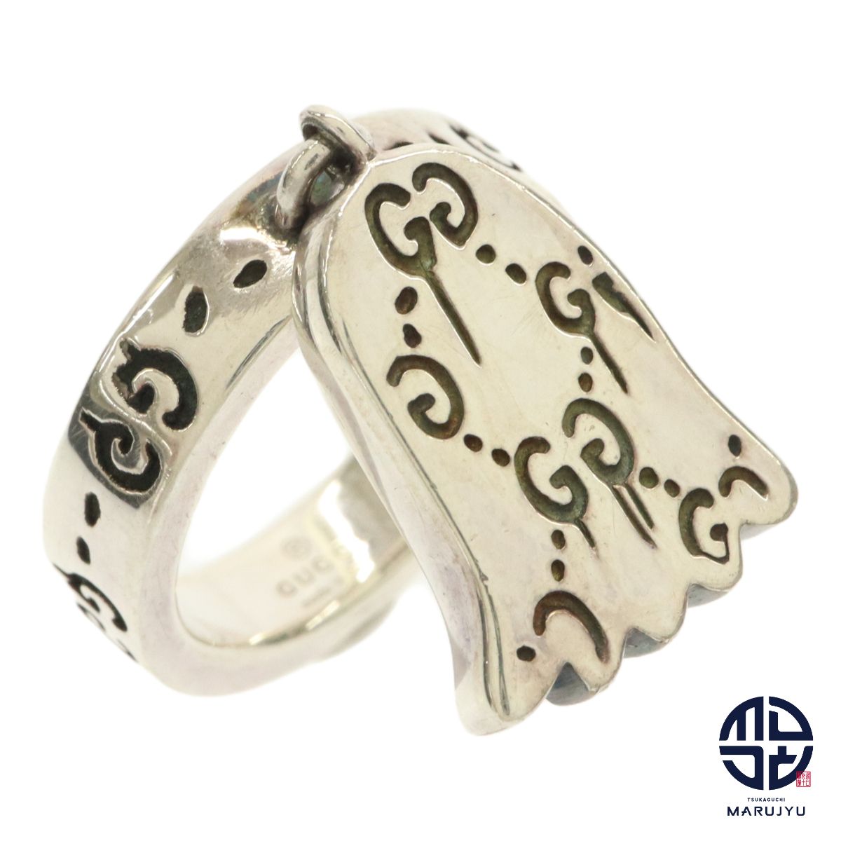 GUCCI グッチ Ag925 シルバー SILVER ゴーストモチーフ パヴェダイヤ おばけ リング 指輪 約8号 ジュエリー アクセサリー ブランド拍卖