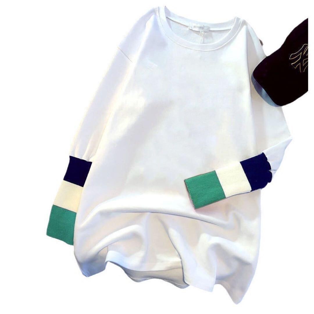 XL 大きいサイズ 長袖ロングtシャツ レディース 白 春夏秋冬 ロンT カットソー ゆったり 袖リブ グリーン 体型カバートップス プルオーバー拍卖