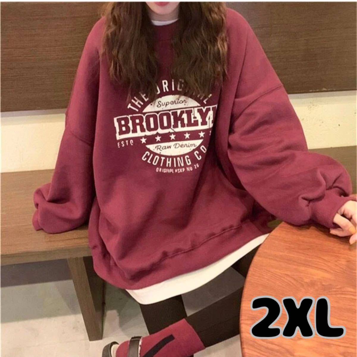 【2XL】トレーナー レディース 秋冬 ゆったり スウェット エンジ赤 韓国 体型カバー トップス ロゴ クルーネック パーカー 軽い やわらかい拍卖