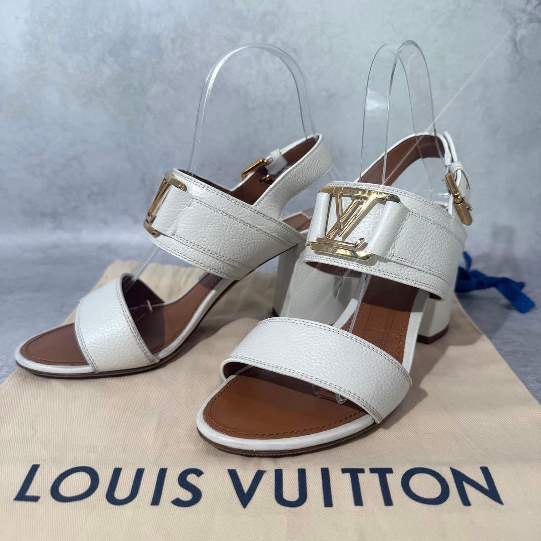 【極美品】ルイヴィトン サンダル ホライズンライン 38.5 レザー ホワイト拍卖